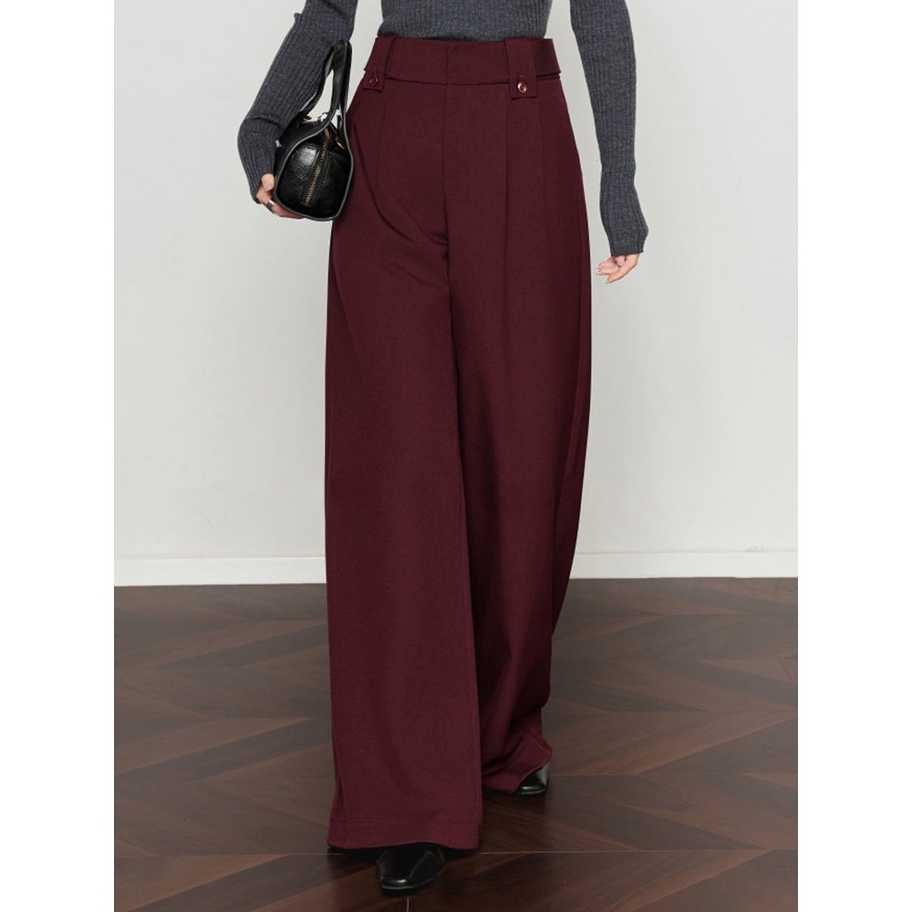 Commense Vintage Pleated Wide-Leg Pants Burgundy size M - Picture 6 of 14